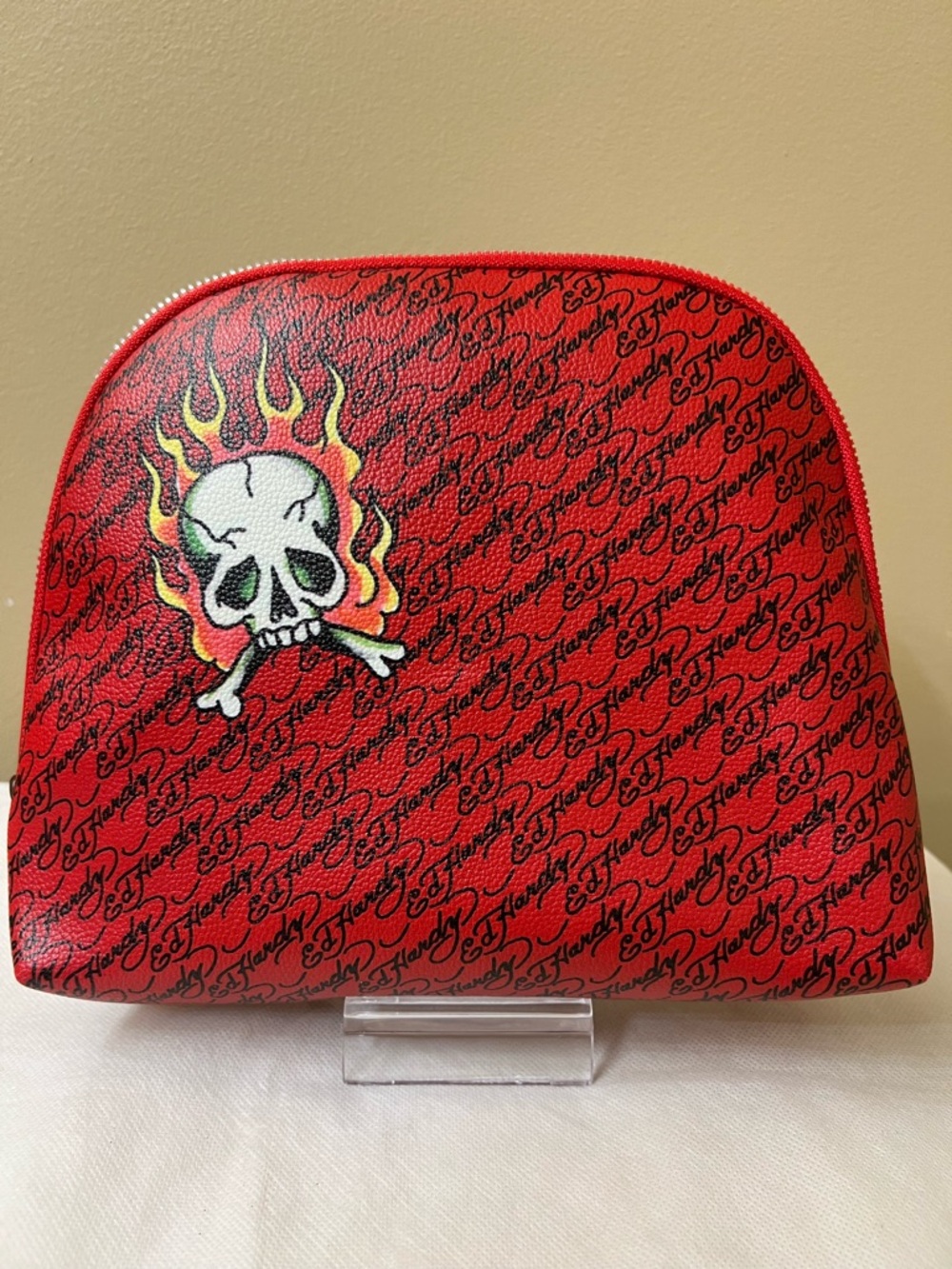 Ed Hardy Red Skull Flame Cosmetic Pouch New